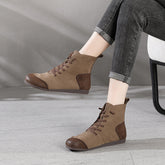 Women Retro Frosted Cowhide Patchwork Flat Boots Newgew Shoes