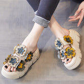 Women Leather Soft Casual Platform Slides Newgew Shoes