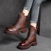 Women Retro Casual Leather Thick Soled Boots Newgew Shoes