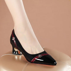 Women's Summer Pumps Spring Pointed Toe Mid Canvas Shoes Newgew