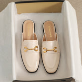 Women Retro Buckle Flat Mules Slip On Shoes Newgew Shoes