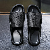 Men Crocodile Casual Black Slides Sandals Newgew Shoes