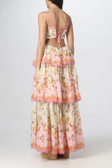 Floral Lace-Trim Midi Dress In Pink Newgew