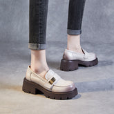 Women Retro Leather Chunky Platform Casual Loafers Newgew Shoes