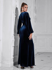 V neck Slit Long Sleeve Dress Newgew Dresses