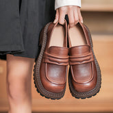 Women Casual Retro Leather Low Block Loafers Newgew Shoes