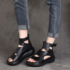 Peep Toe Mid Heel Leather Sandals Newgew Shoes