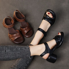 Peep Toe Velcro Ankle Strap Chunky Heels Sandals Newgew Shoes