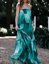 Calista Green Bloom Strapless Tiered Maxi Dress Newgew Dresses