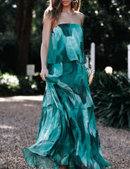 Calista Green Bloom Strapless Tiered Maxi Dress Newgew Dresses