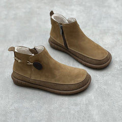 Retro Round Toe Plush Winter Leather Boots Newgew Shoes