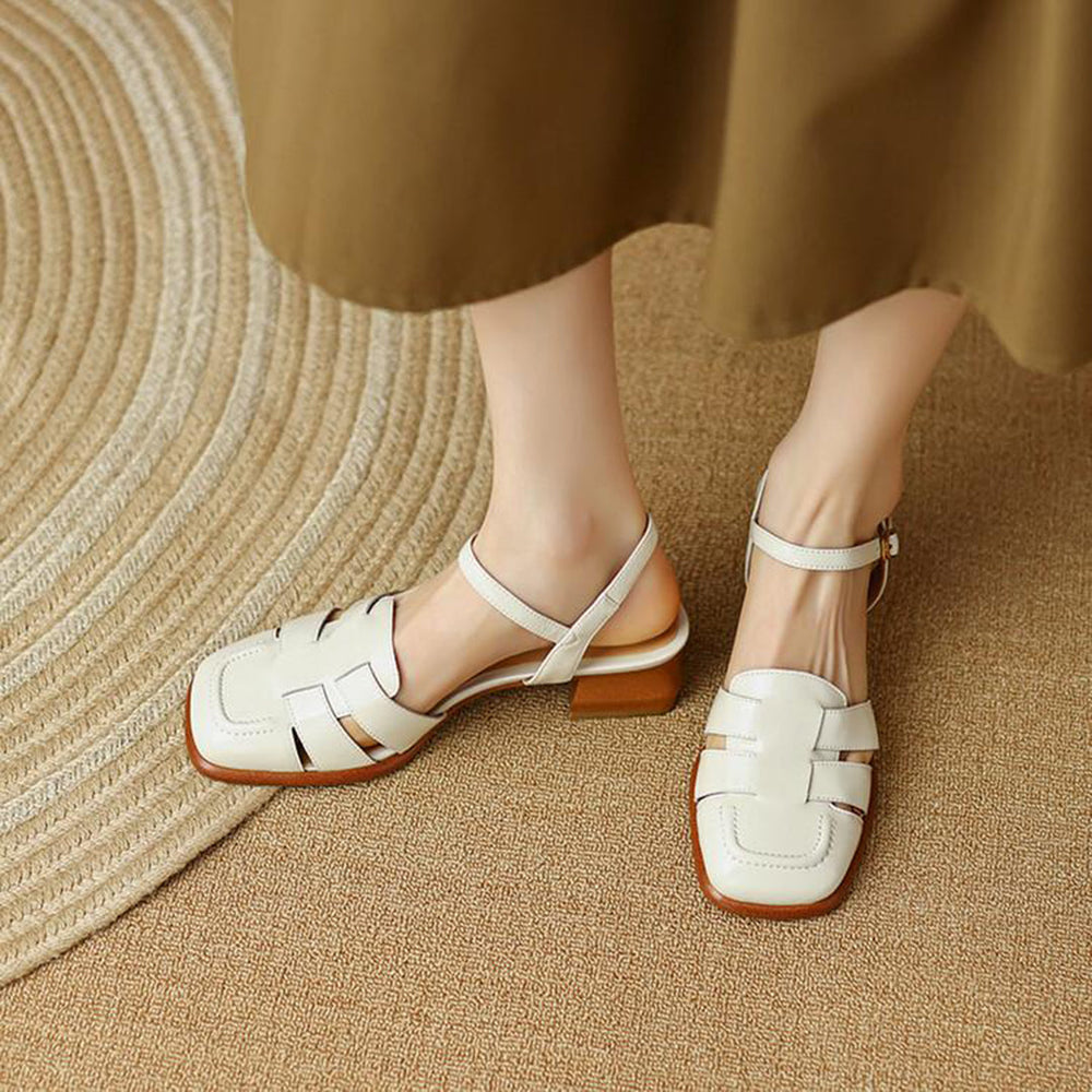 Retro Woven Square Toe Chunky Sandals Newgew Shoes