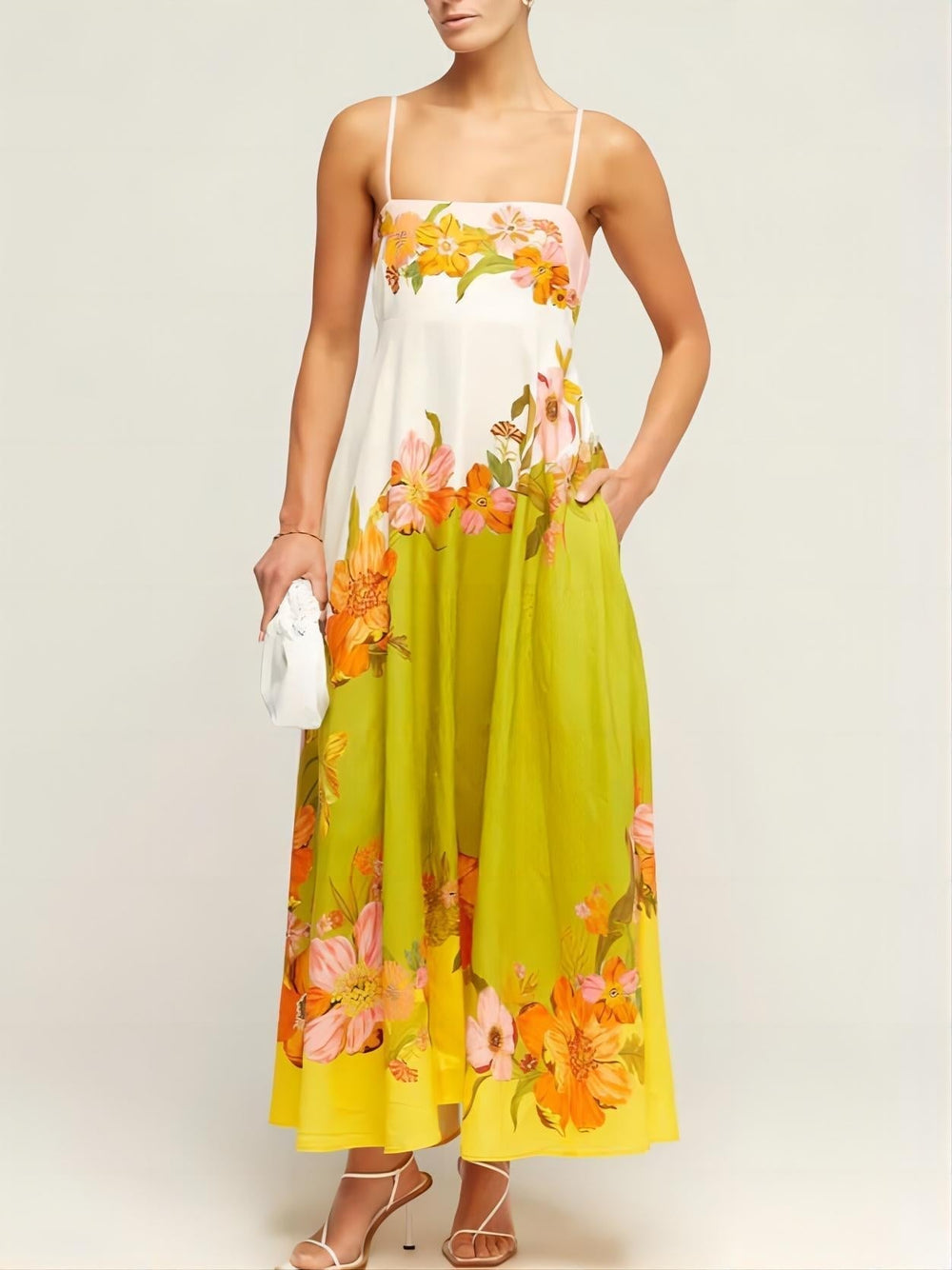 Sophisticated. Modern And Unique Print Strap Midi Dress Newgew Dresses
