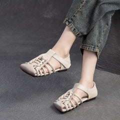 Square Toe Woven Leather Sandals Newgew Shoes