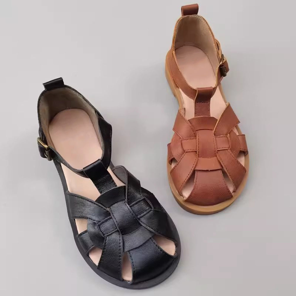 Wide Toe Leather Woven Sandals Newgew Shoes