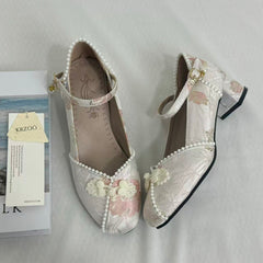 Block-Heel Shoes With Pearl-Embellished Straps PinTow