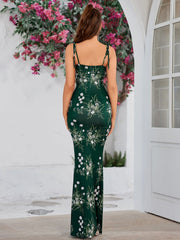 Tie Shoulder Fishtail Hem Floral Print Prom Dress Newgew Dresses