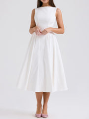 White Twill Midi Sundress Newgew Dresses