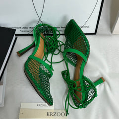 Square-Toe Lace-Up High-Heeled Shoes PinTow