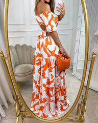 Off-the-shoulder Printed Cutout Maxi Dress Newgew Dresses