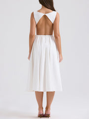 Stylish And Elegant Solid Color Round Neck Backless Sleeveless Midi Dress Newgew Dresses