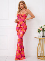 Tie Shoulder Fishtail Hem Floral Print Prom Dress Newgew Dresses