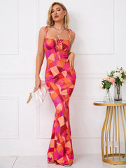 Tie Shoulder Fishtail Hem Floral Print Prom Dress Newgew Dresses