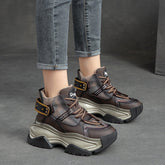 Women Retro Fashion Leather Chunky Platform Dad Shoes Newgew Shoes