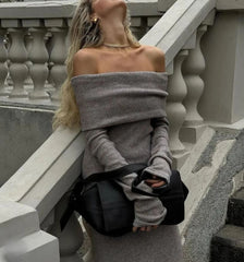Off Shoulder Fit Knitted Maxi Dress Newgew Dresses