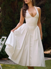 White Cotton Halter Midi Sundress Newgew Dresses
