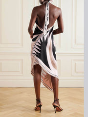 Open Back Abstract Print Midi Dress Newgew Dresses