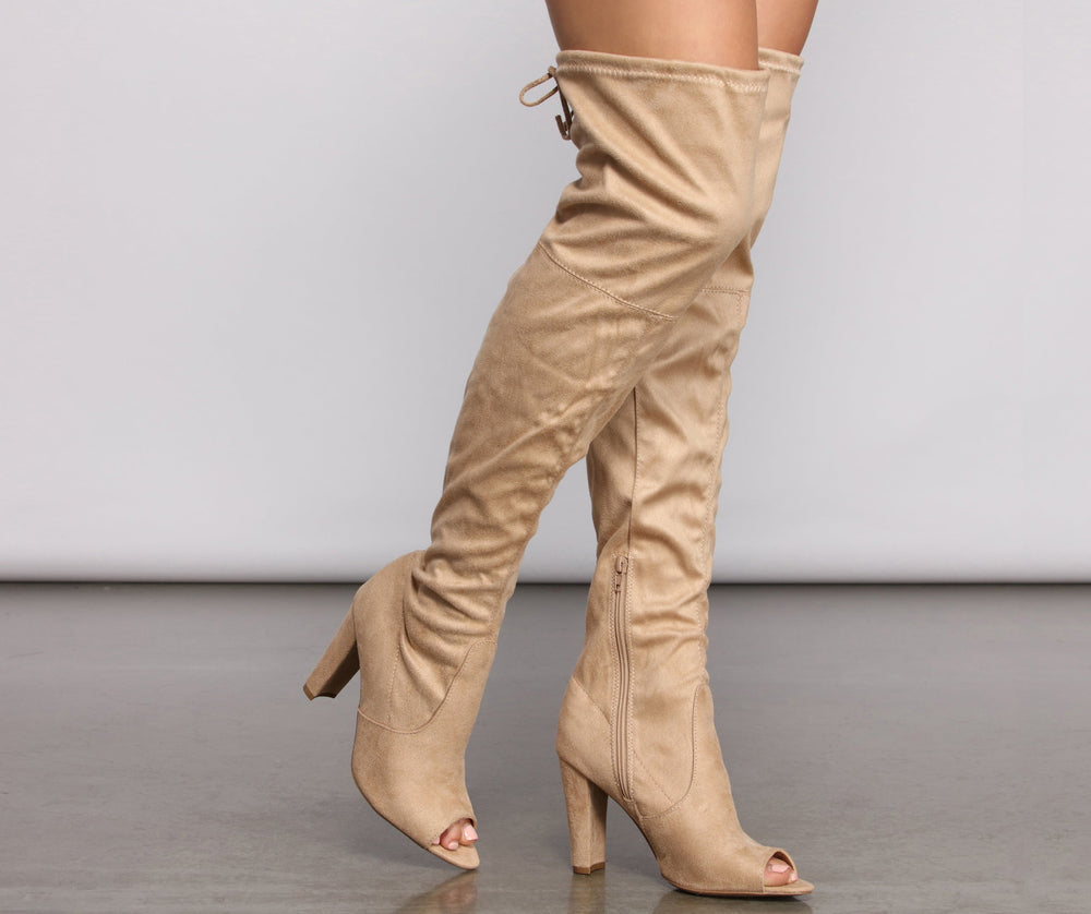 Over The Knee Open Toe Block Heeled Boots Newgew