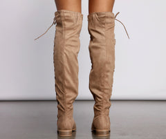 Lace-Up Faux Suede Over The Knee Boots Newgew