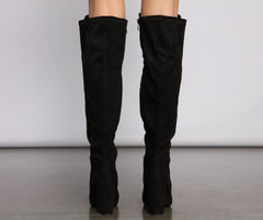 Faux Suede Pointed Toe Block Heel Boots Newgew
