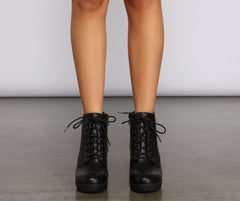 Lace Up Faux Leather Lug Booties Newgew