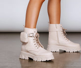 Faux Leather Lug Sole Booties With Pouch Newgew