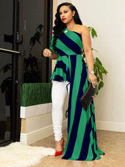 One Shoulder Stripe High Low Hem Maxi Dresses Newgew