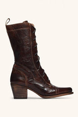 Viantage Leather Lace Up Chunky Heel Boots Newgew