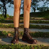 Brown Lace-up Martin Boots Lace Detail Back Zipper Martin Boots Newgew