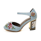 Vintage Handmade Mary Jane Pumps Heels with Rhinestone Decoration Newgew