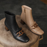 Elena Square Toe Ankle Boots with Chain NEW GEW