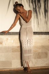 Tassel Hem Crochet Knit Cover Up Dress Newgew