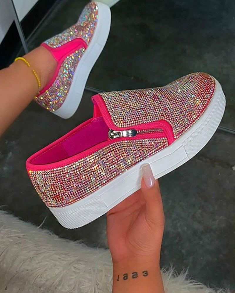 Studded Zipper Design Close Toe Platform Shoes Newgew