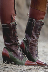 Viantage Leather Lace Up Chunky Heel Boots Newgew