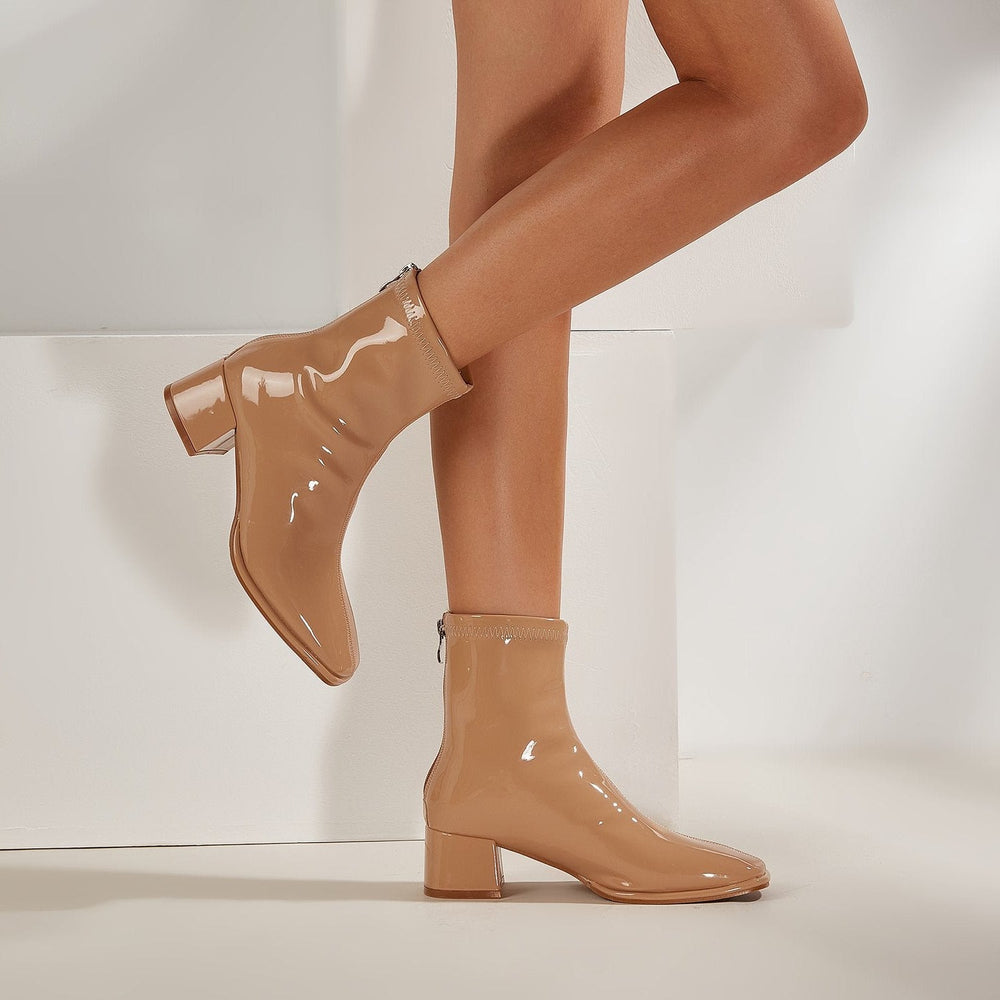 Chunky Heeled Back Zipper Short Boots Newgew