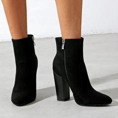 NewThick High Heeled Round Toe Suede Boots Women Newgew