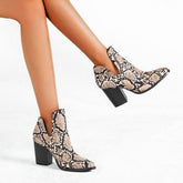 Snake Print Faux Leather Ankle Boots Newgew