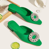 Rhinestone Buckle Square Toe Flat Newgew