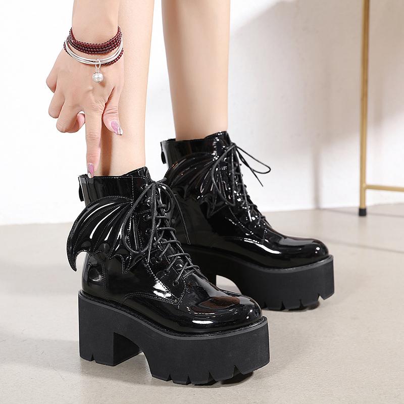 Halloween British Style Thick Heeled Patent Leather Martin Boots Newgew