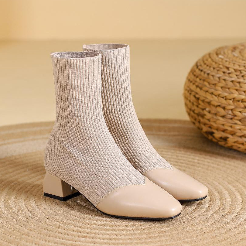 Chunky Heels Knit Stretch Sock Boots Newgew